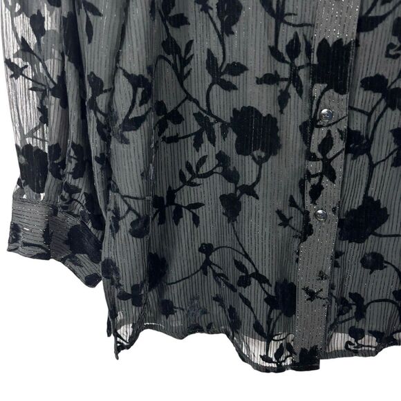 Jaclyn Smith Classic Womens Black Silk Velvet Burnout Floral Button Top Size L - Picture 4 of 7